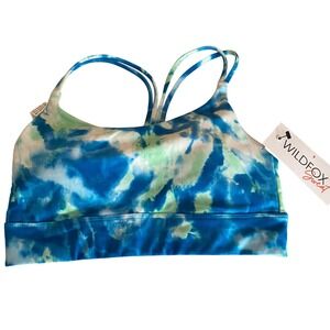 Wildfox Sweat Blue Green Tie Dye Strappy Back Sports Bra WLB0859A Medium NWT